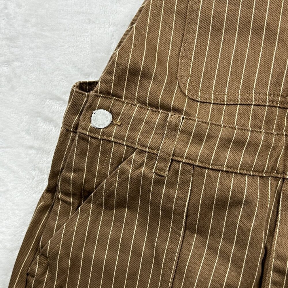WeWoreWhat Brown Pinstripe Cut-Off Overall Shorts NWT Size M - Picture 7 of 11